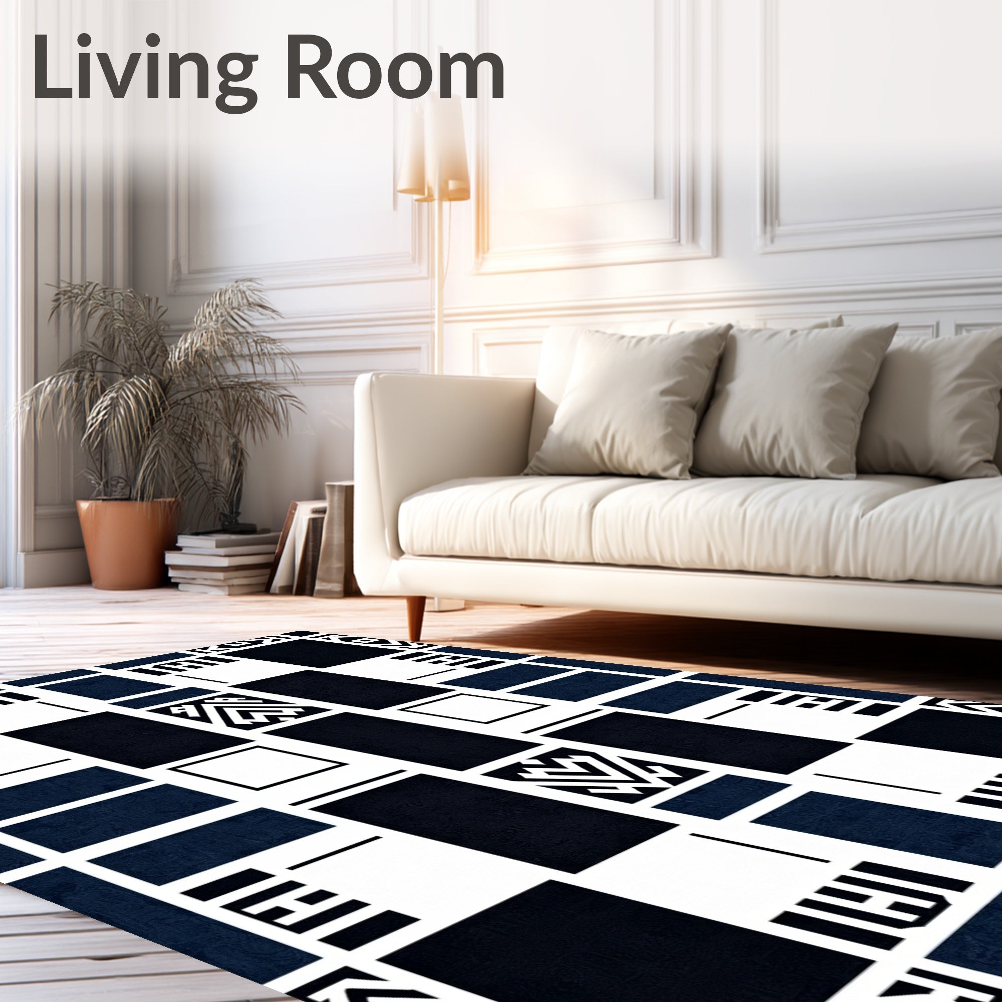 Geometric Art Deco Black And White Rug
