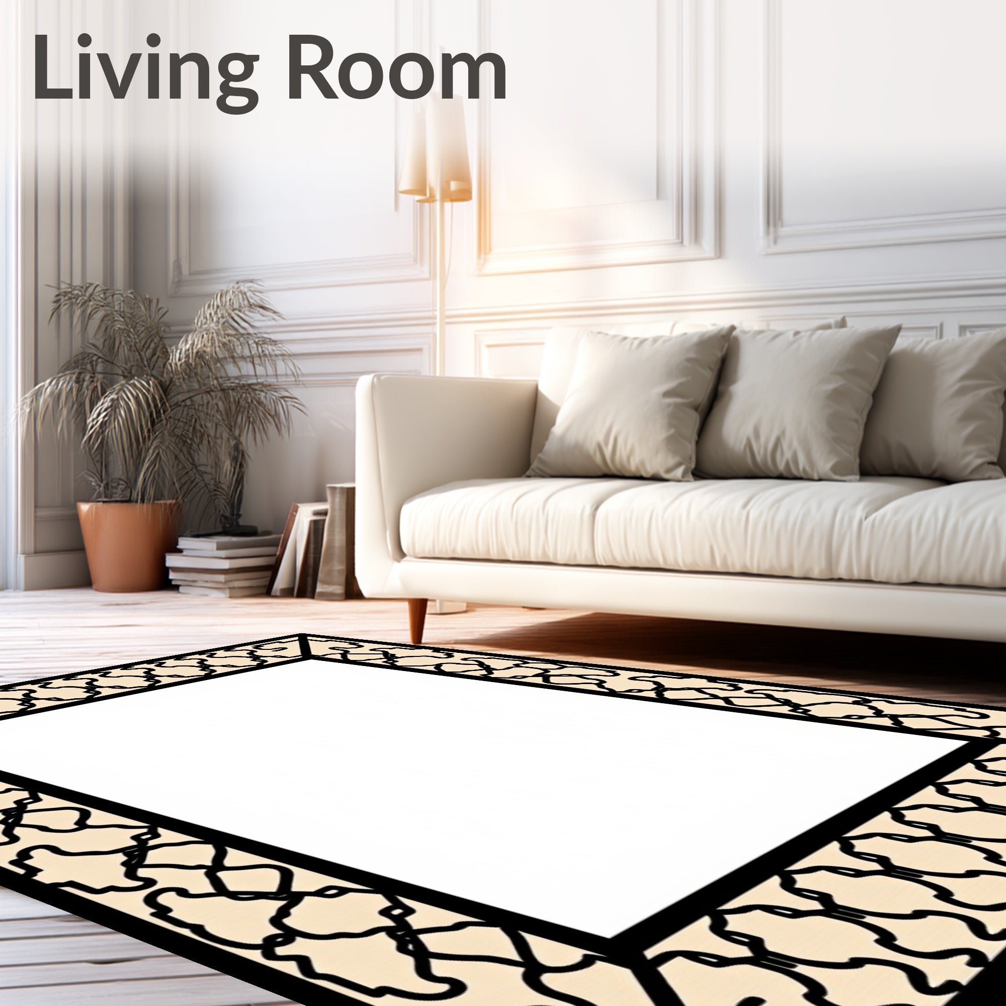 Contrasting Black Almond Geometric Pattern Rug