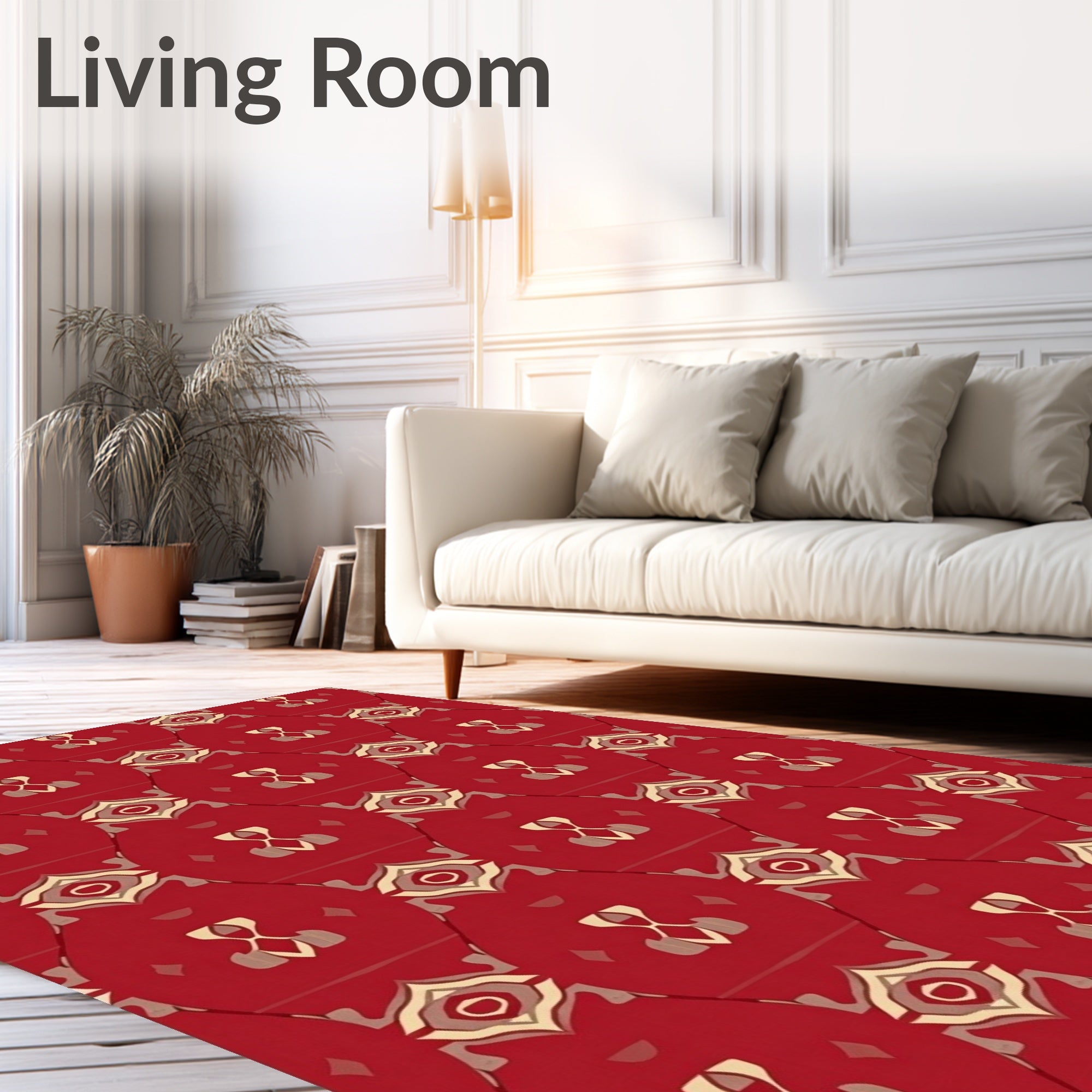 Rich Red Abstract Geometric Pattern Rug