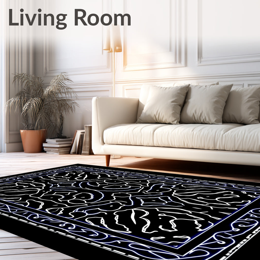 Elegant Black Abstract Organic Pattern Rug
