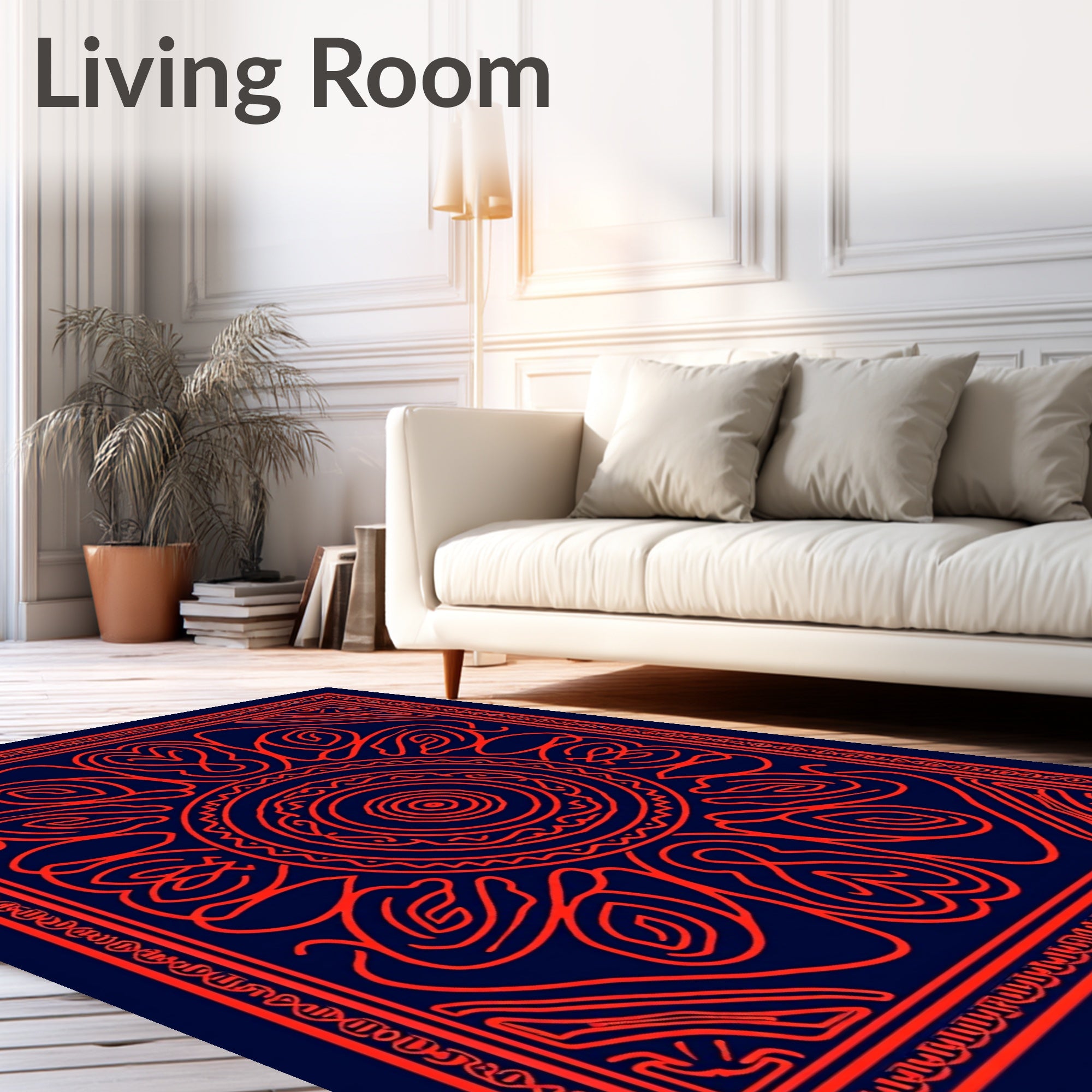 Radiant Red Sunburst Tribal Pattern Rug