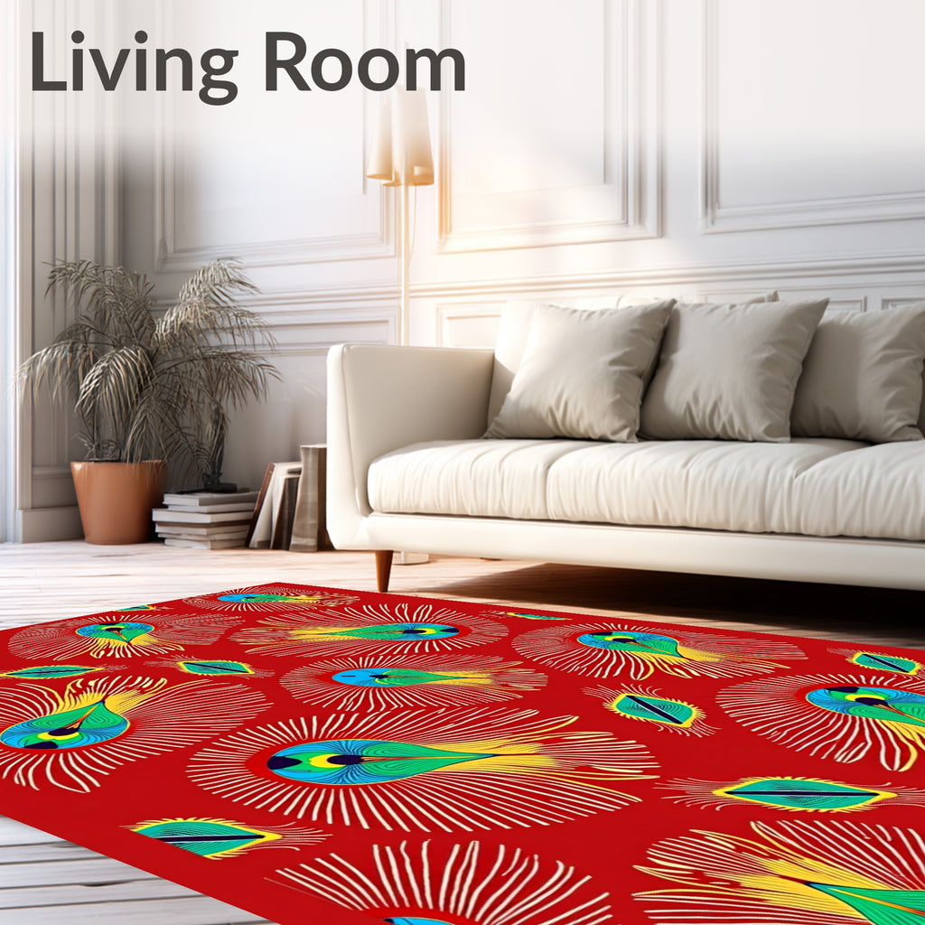 Vibrant Peacock Feather Pattern Rug