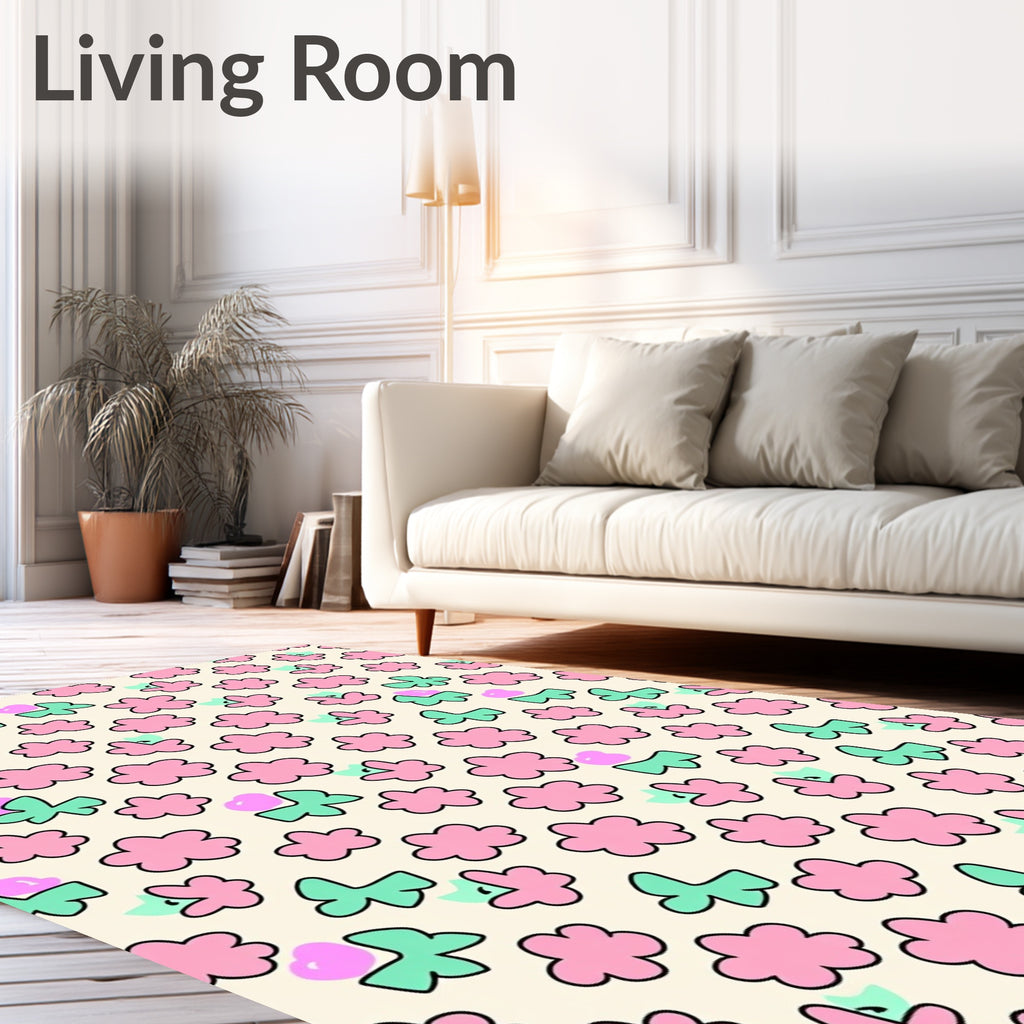 Playful Pink Teal Floral Pattern Rug