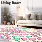 Playful Pink Teal Floral Pattern Rug