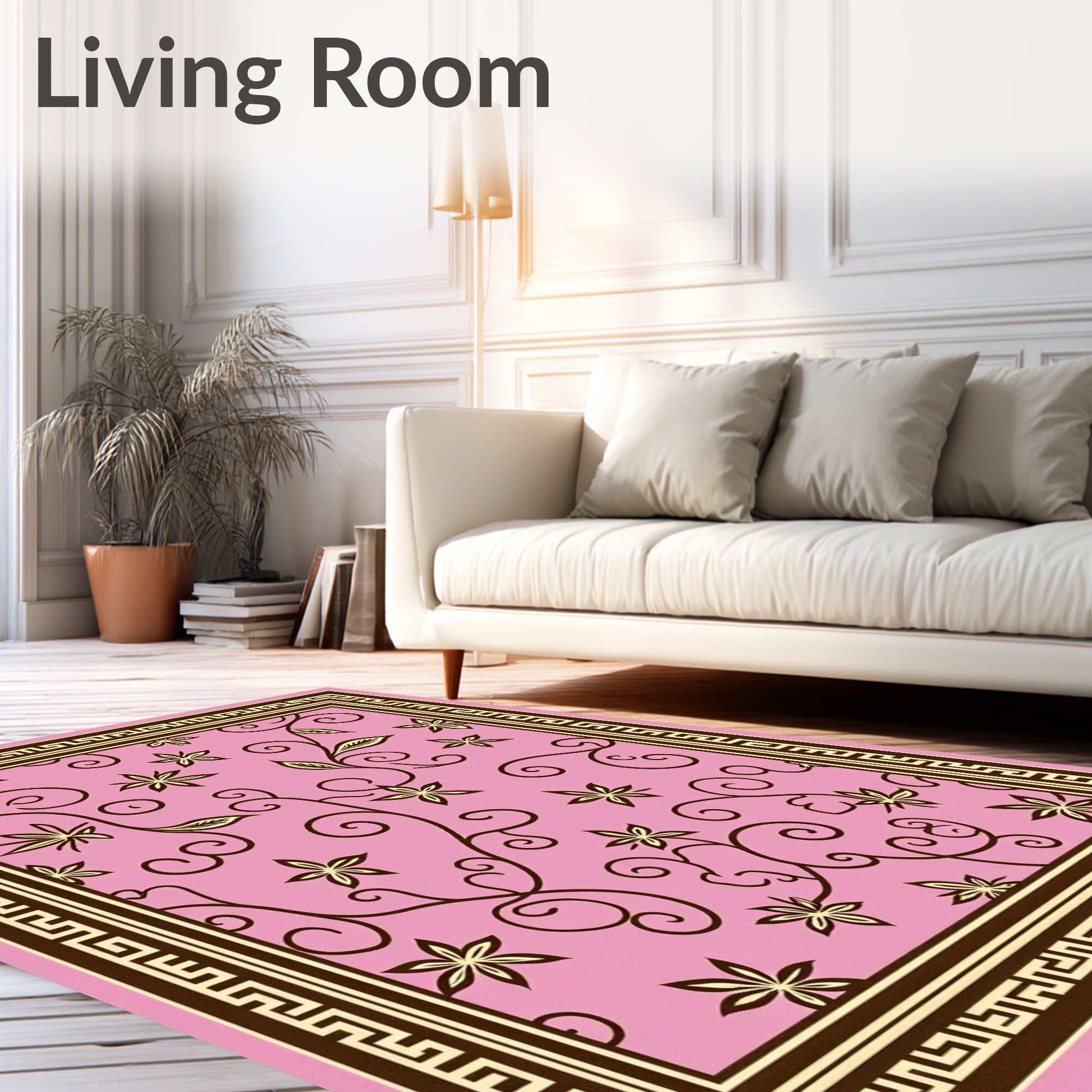 Pink Floral Swirl Lace Trim Rug