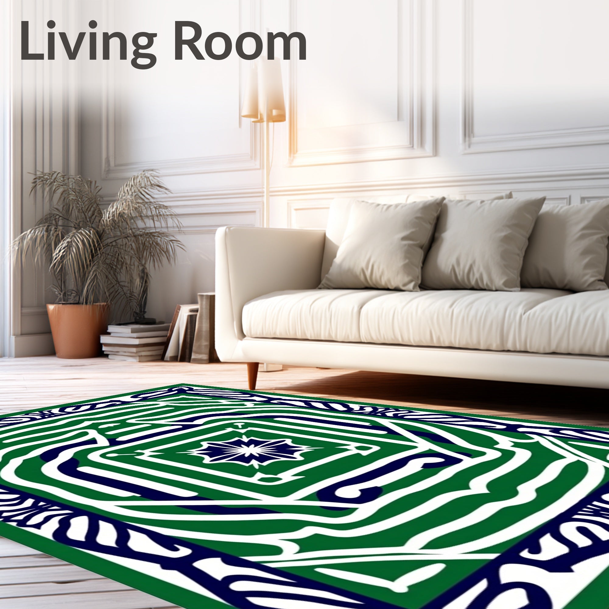 Bold Green White Blue Abstract Pattern Rug