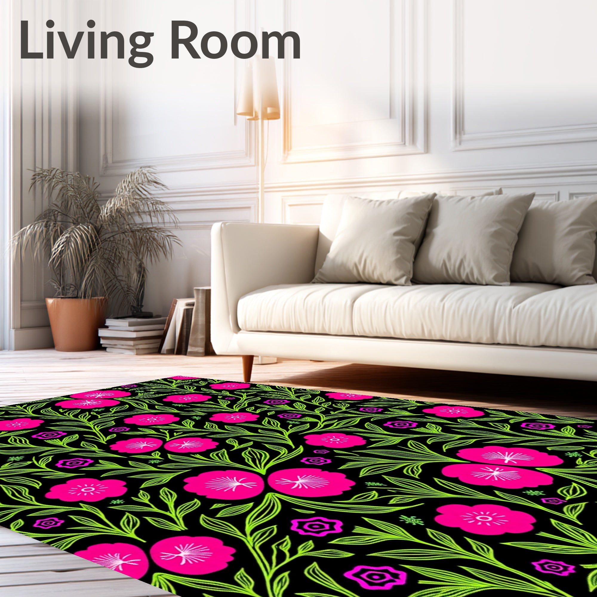 Bold Fuchsia Lime Floral Pattern Rug