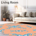 Elegant Blue Floral Scroll Pattern Rug