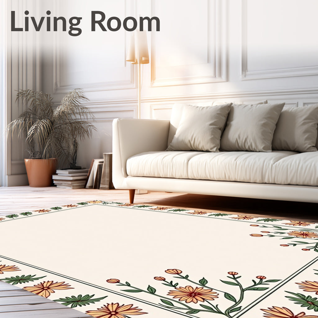Floral Border Botanical Nature Print Rug
