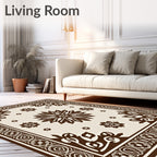 Ornate Floral Geometric Border Rug