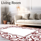 Deep Red Decorative Swirl Frame Design Rug