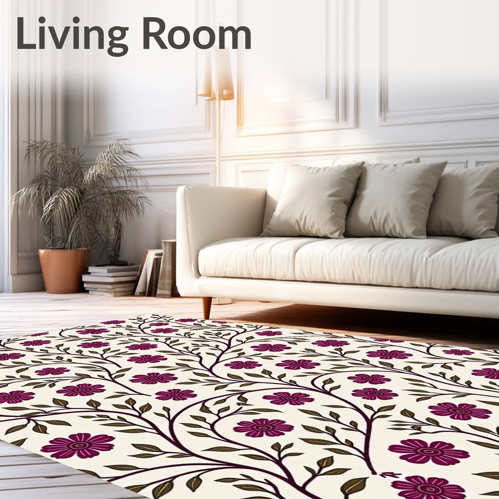 Floral Vines Pattern With Purple Flowers Rug