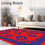 Bold Red Blue Floral Symmetry Rug