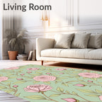 Vintage Pink Rose Floral Vine Pattern Rug