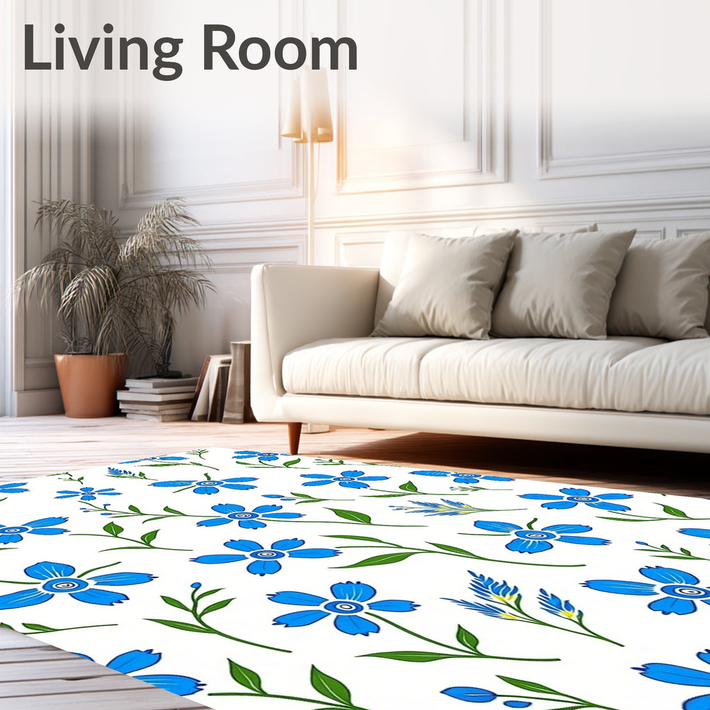 Blue Wildflowers Pattern Design Rug
