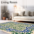 Intricate Woven Emerald Blue Floral Rug