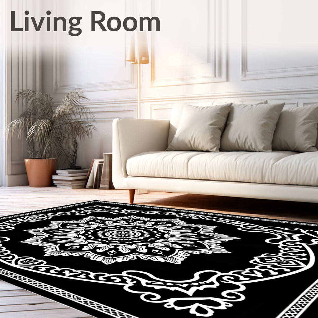 Black White Mandala Patterned Rug