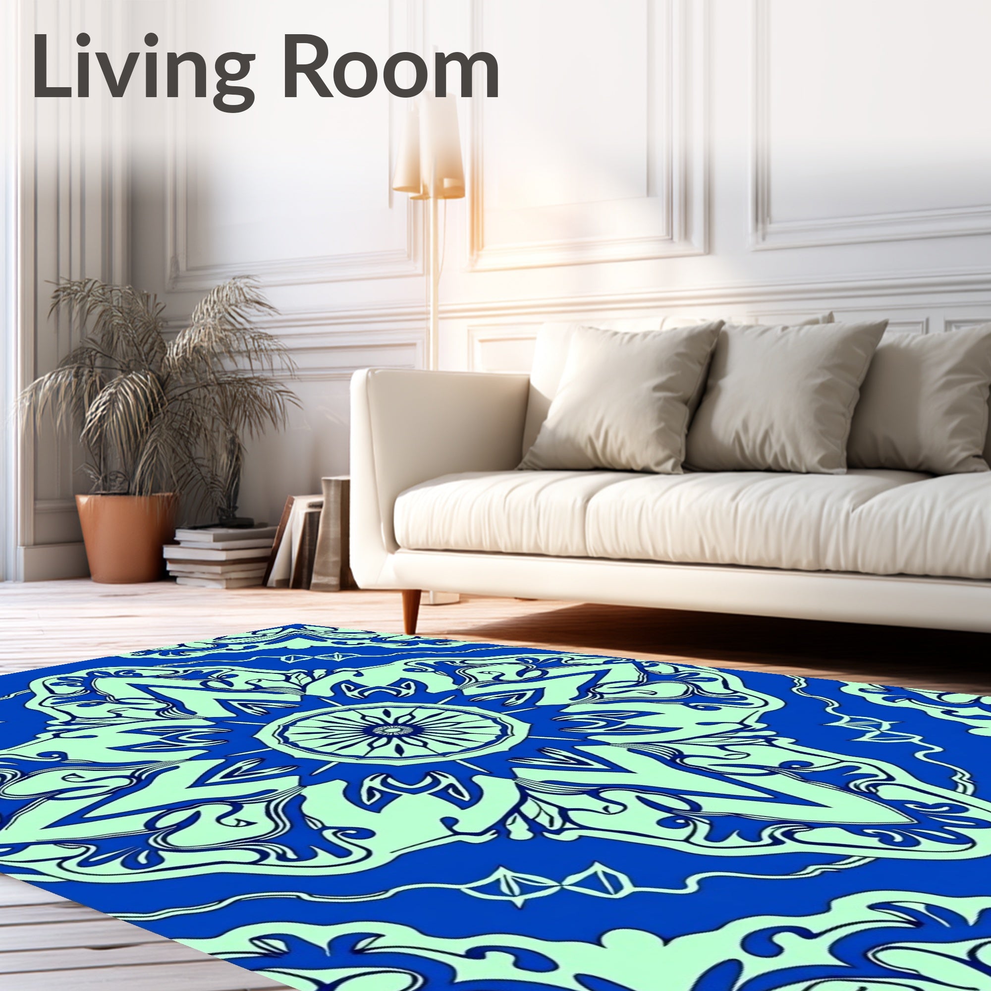 Royal Blue Floral Mandala Pattern Rug