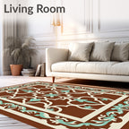 Ornate Geometric Teal Brown Rug