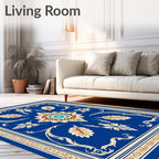 Ornate Blue Ivory Floral Motif Rug