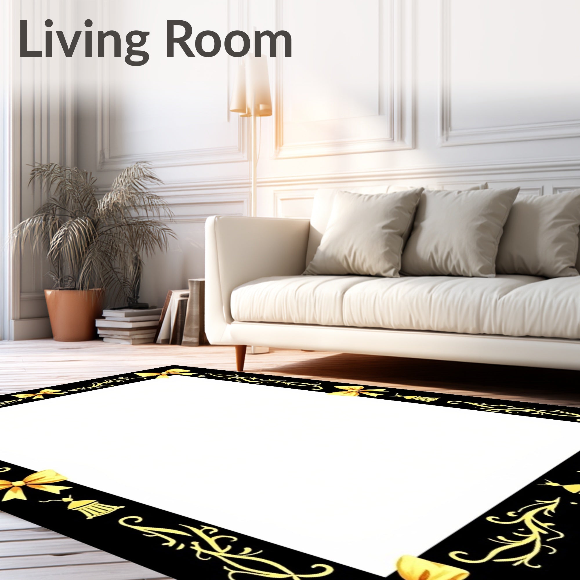 Golden Bow Ornate Scroll Border Rug