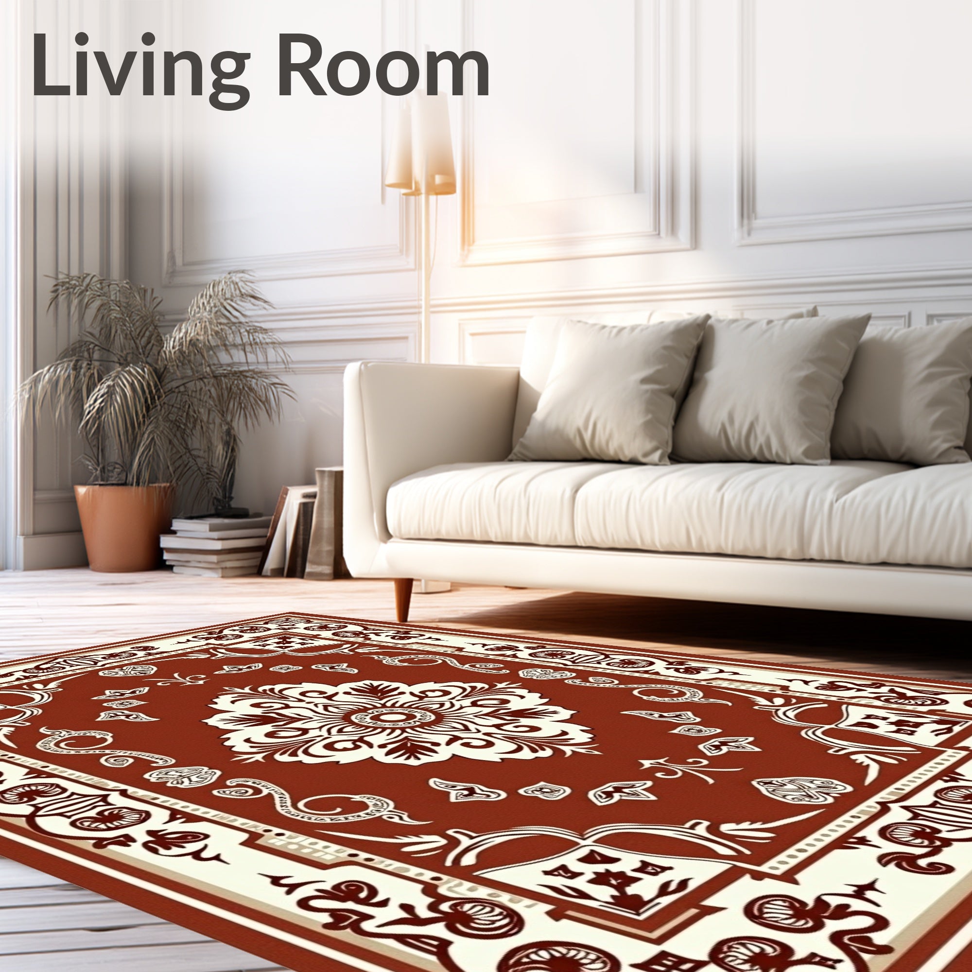 Rich Crimson Floral Inlay Rug
