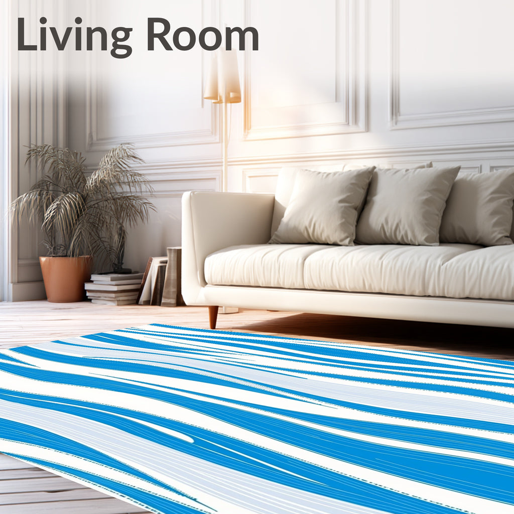 Graphic Blue White Wavy Lines Rug