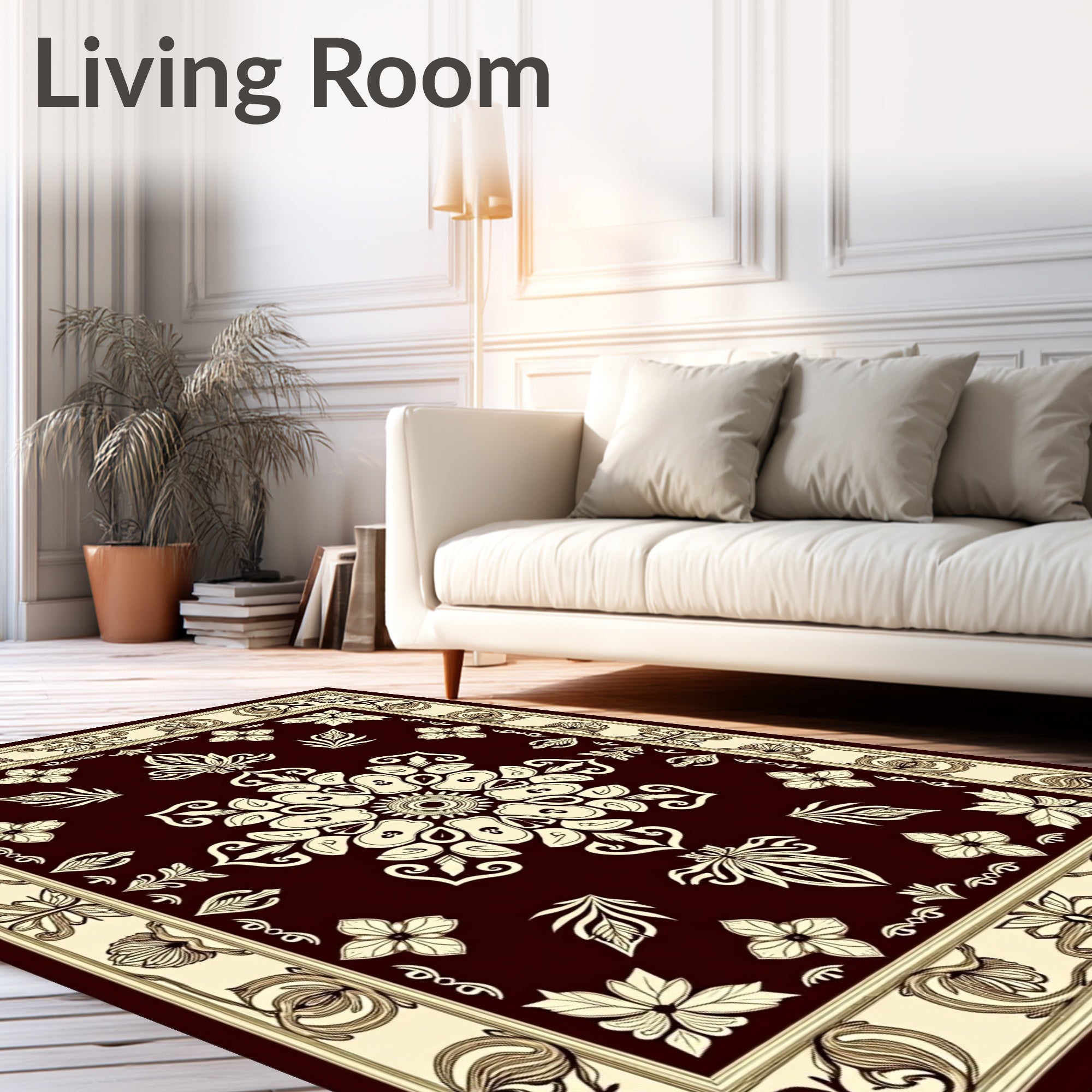 Ornate Floral Medallion With Border Rug