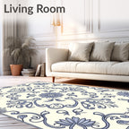 Classic Blue Floral Scroll Pattern Rug