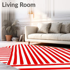 Red White Striped Diagonal Art Rug