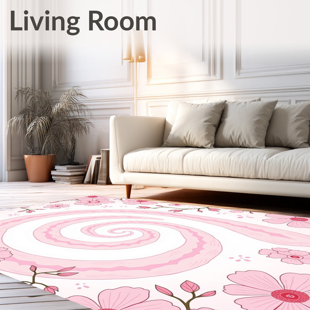 Pink Swirl Floral Pattern Rug