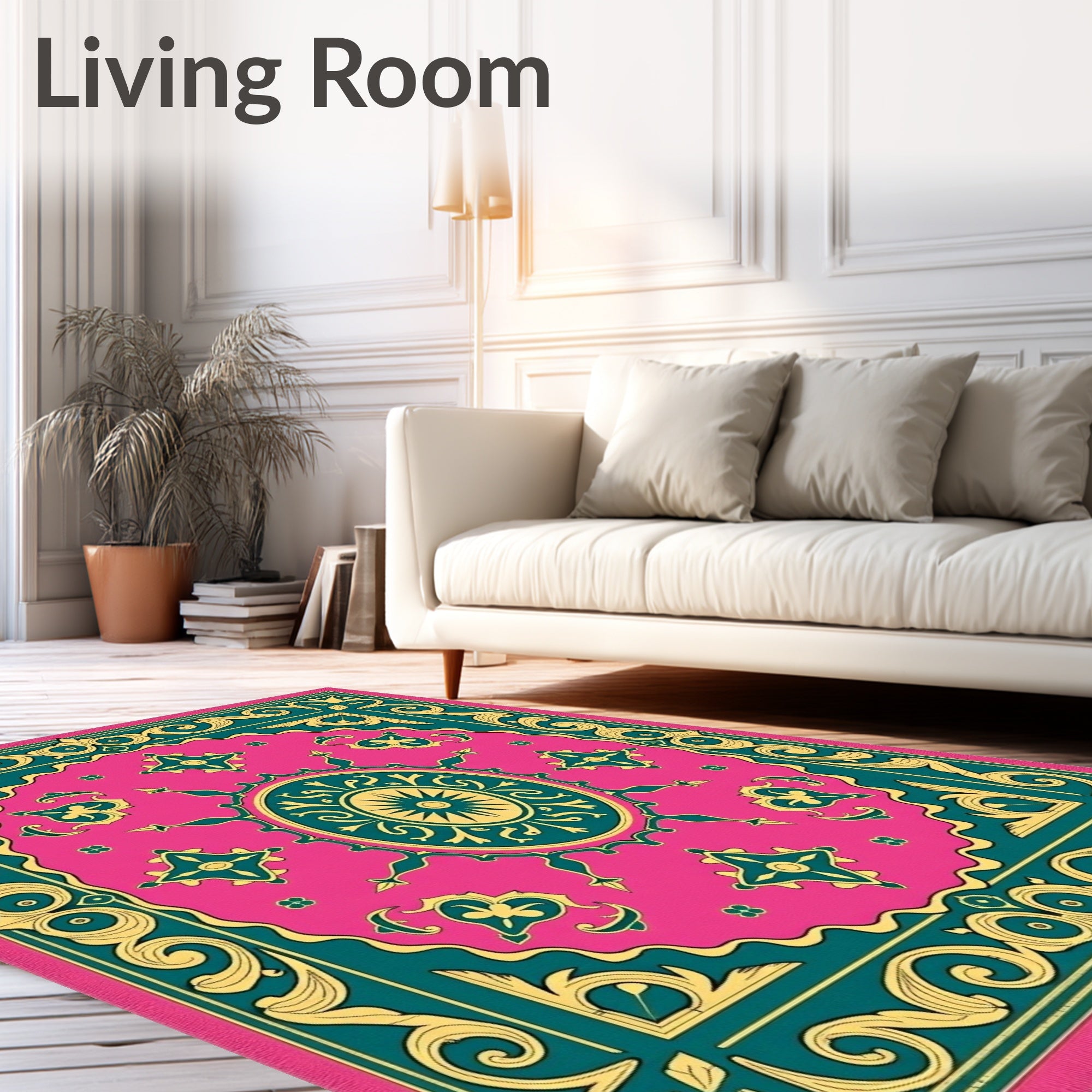 Vibrant Teal Gold Medallion Pattern Rug
