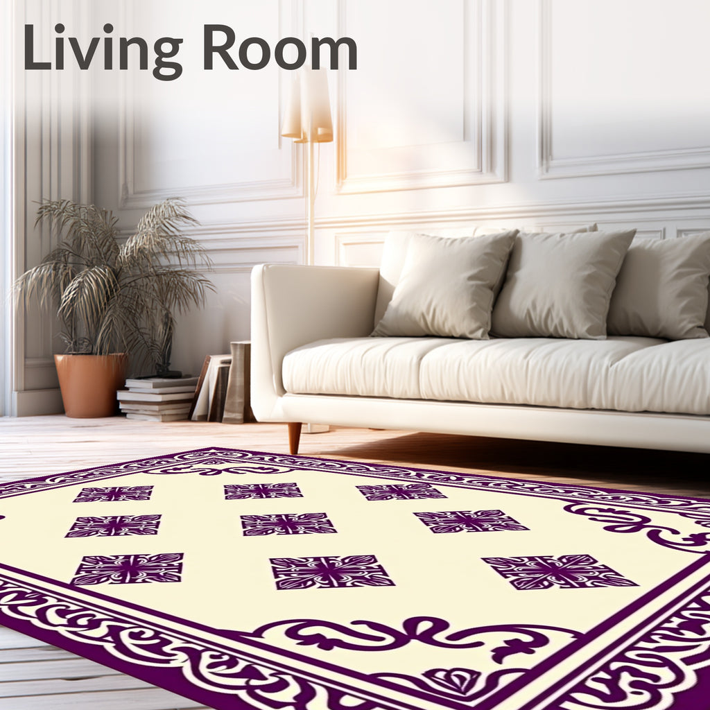 Intricate Diamond Floral Border Design Rug
