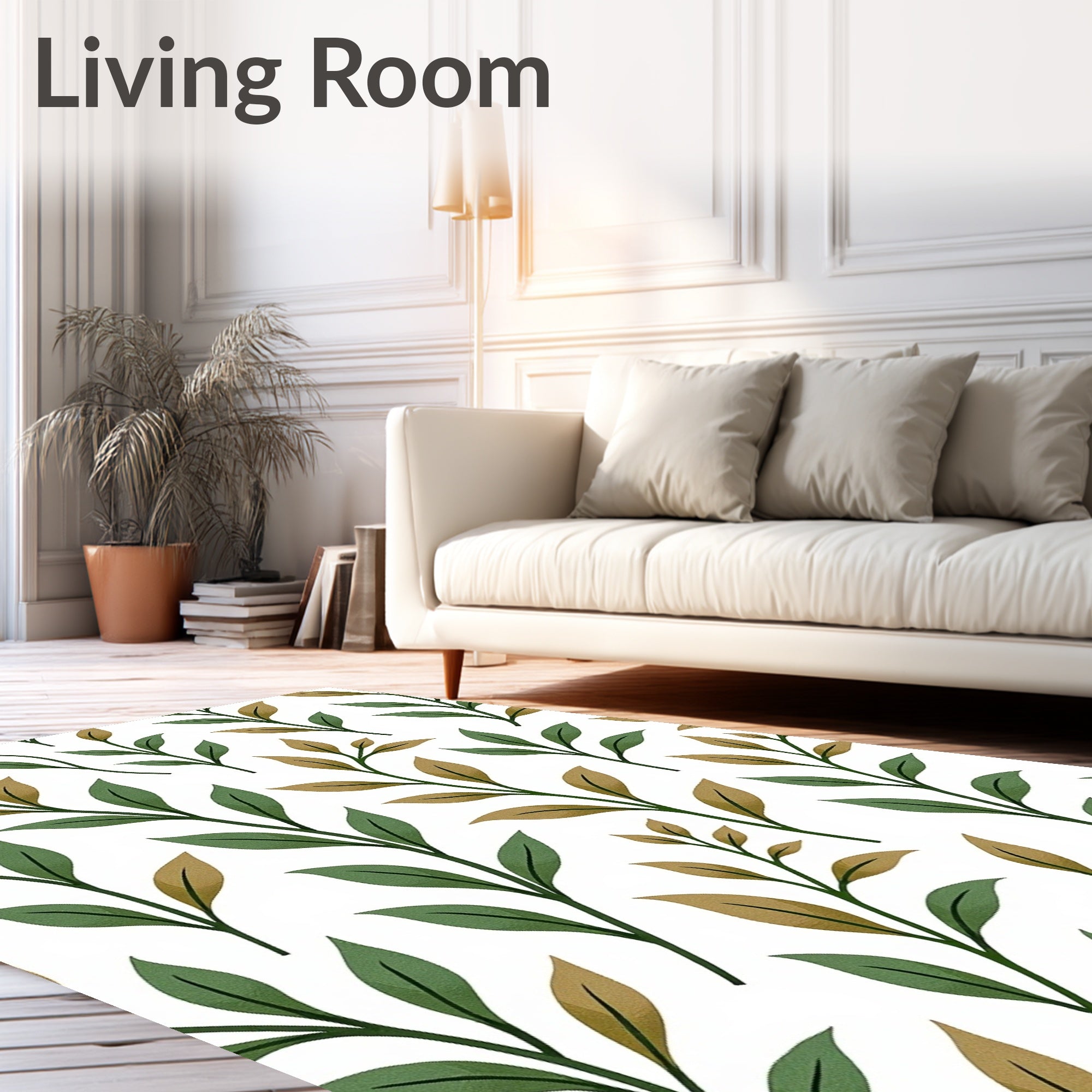 Botanical Branch Pattern With Green Leaves Rug