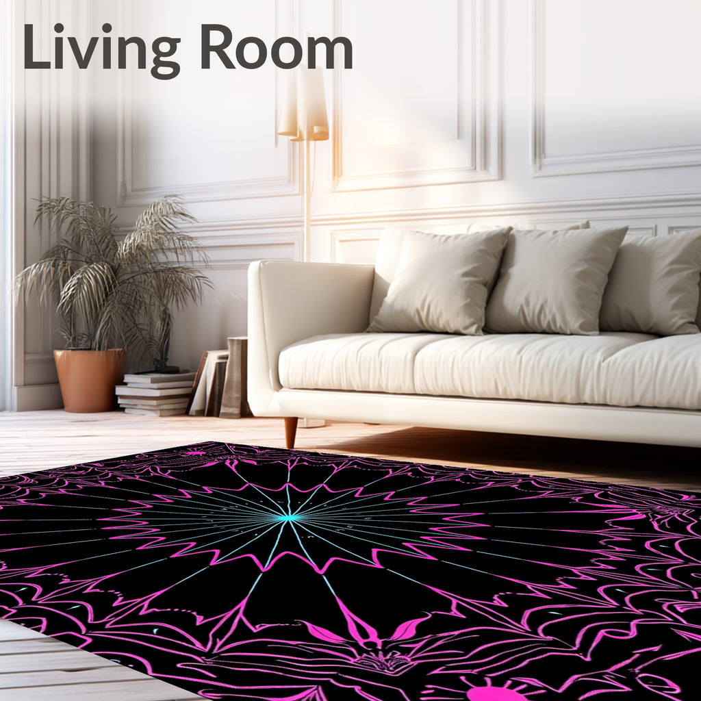 Symmetrical Pink Cyan Floral Burst Rug