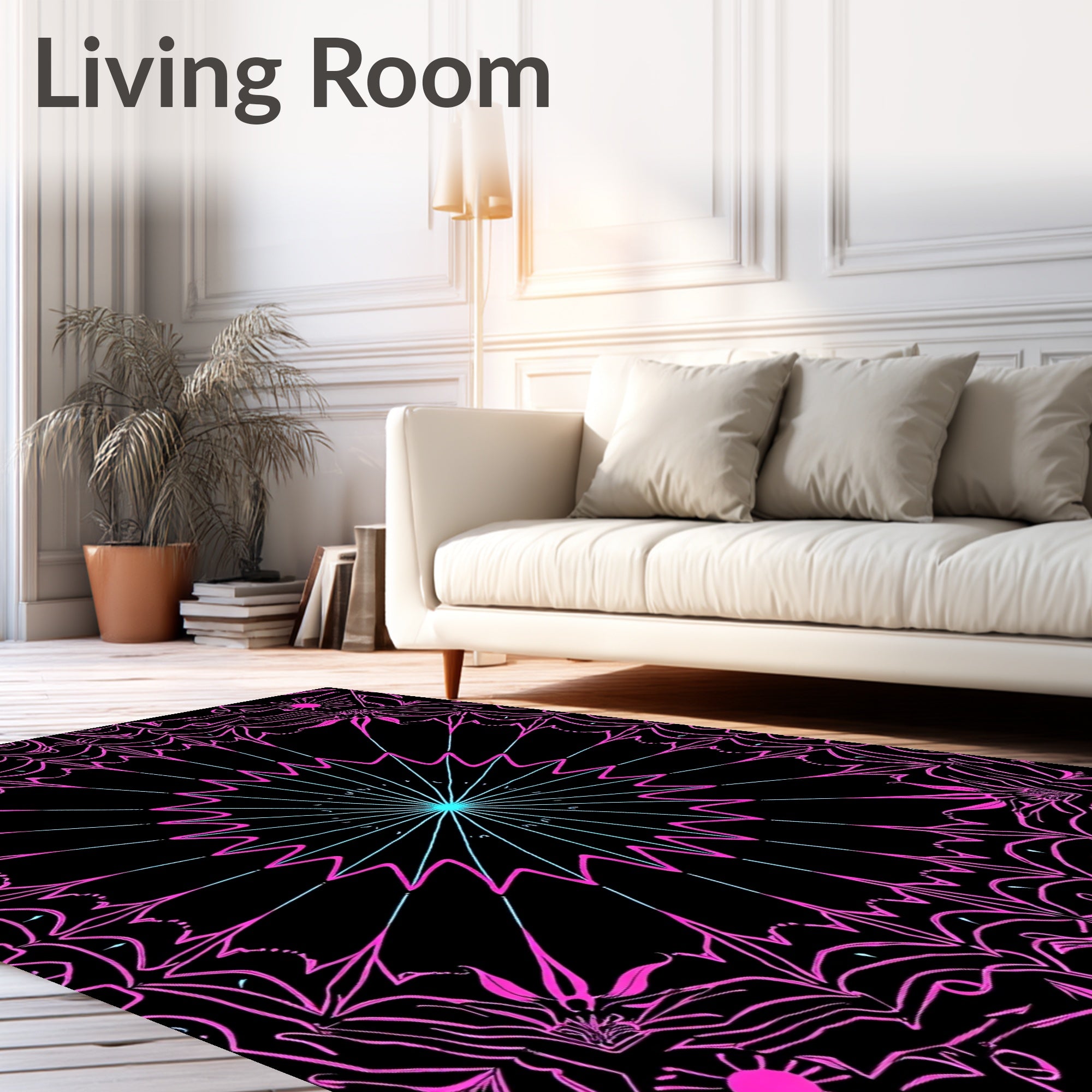 Symmetrical Pink Cyan Floral Burst Rug
