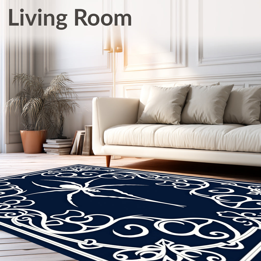 Dark Blue Spider Web Floral Rug