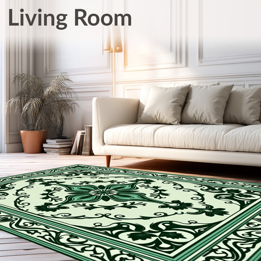 Classic Floral Scrollwork Green Rug