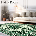 Classic Floral Scrollwork Green Rug