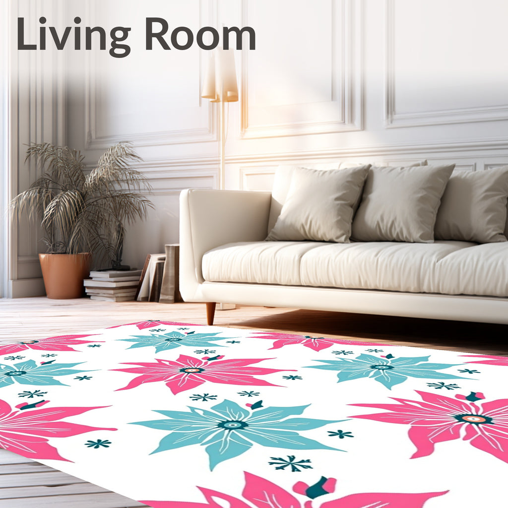 Vibrant Pink Teal Floral Snowflakes Rug