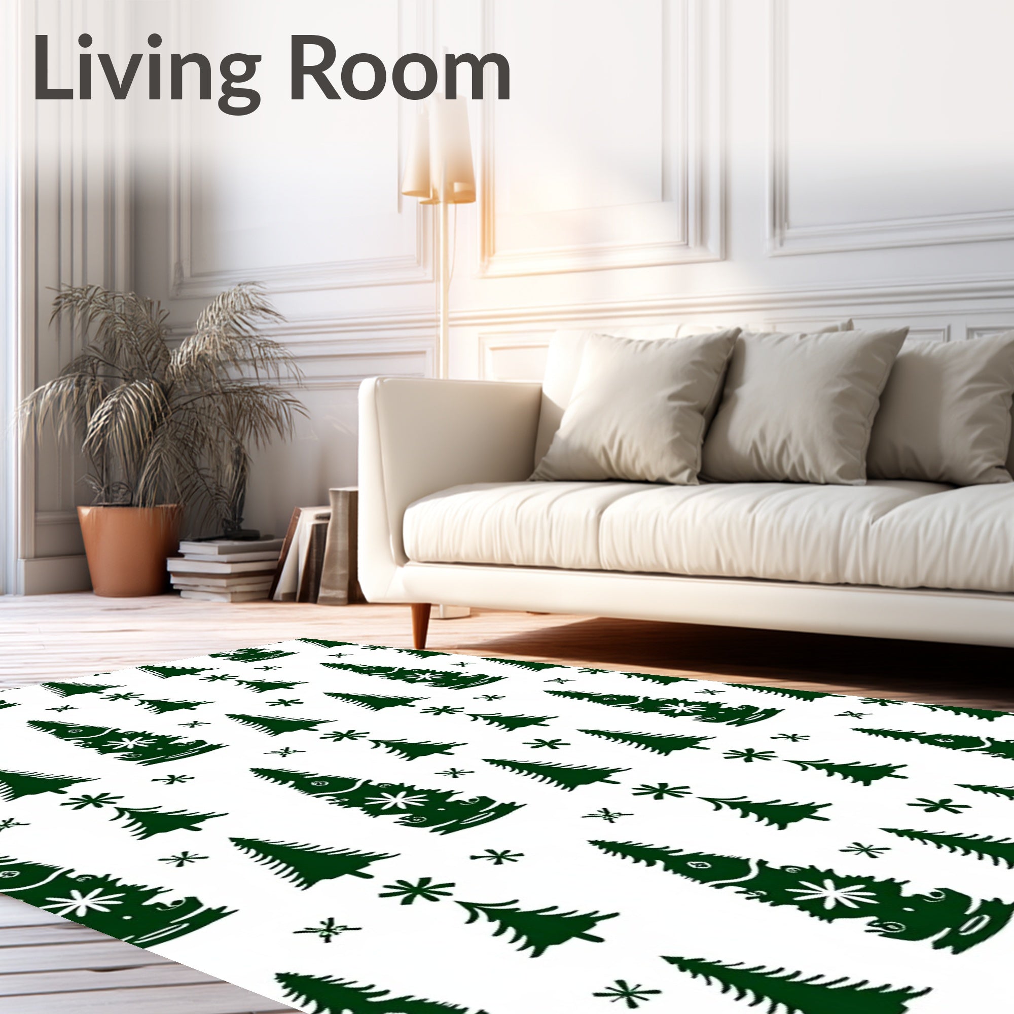 Deep Green Forest Winter Snowflakes Rug