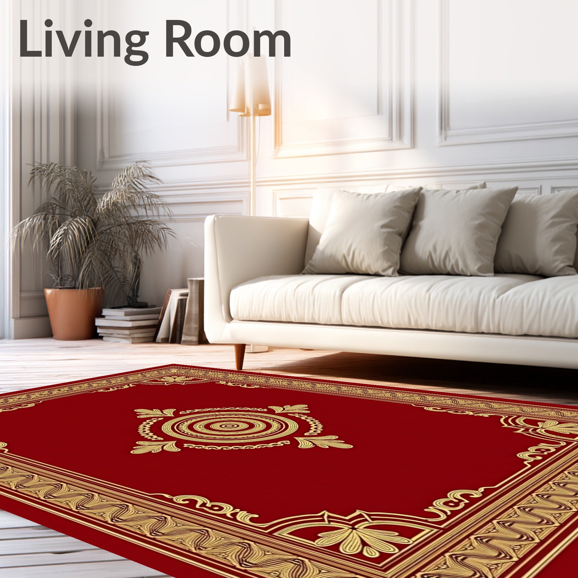 Ornate Red Gold Floral Centerpiece Rug