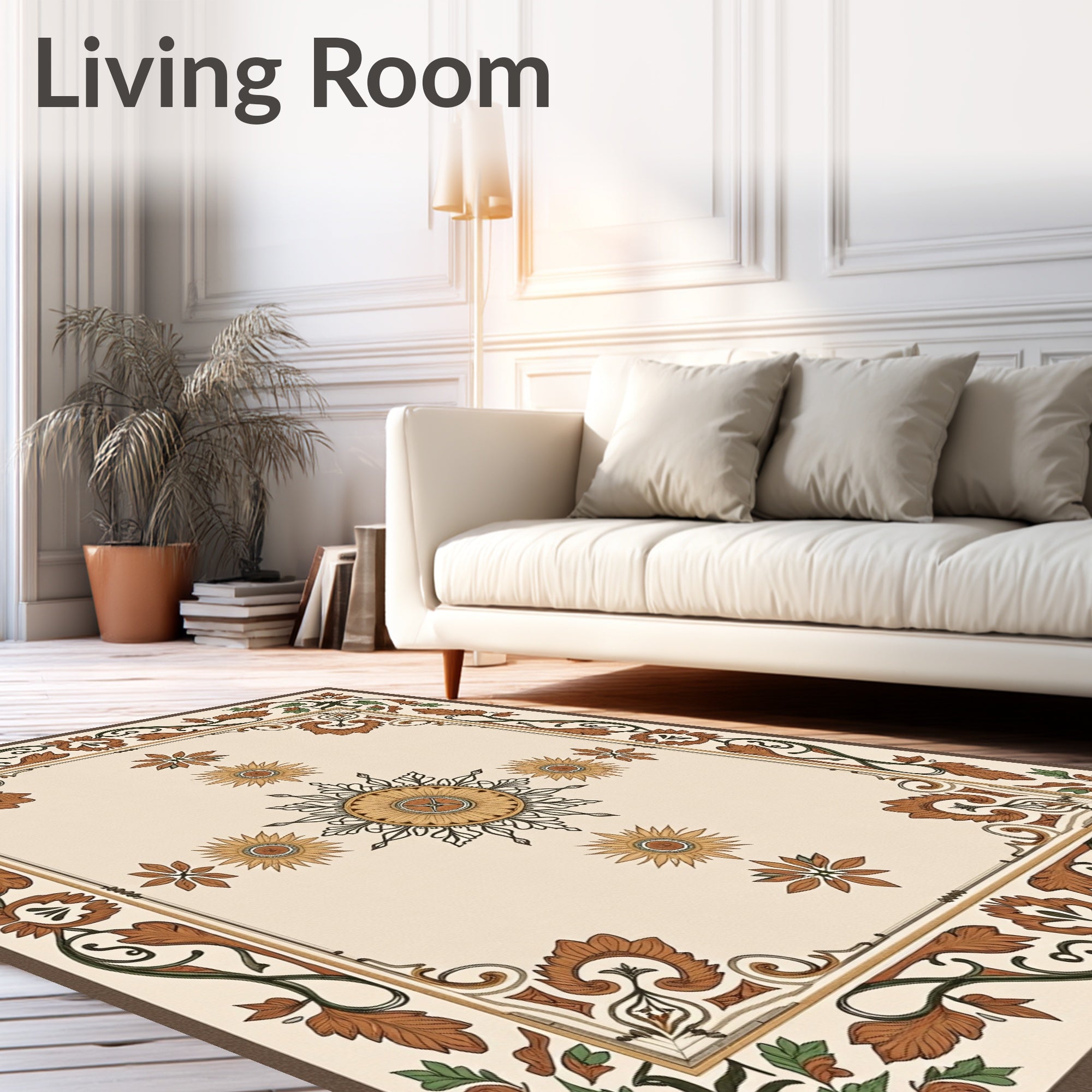 Ornate Floral Sunburst Frame Design Rug