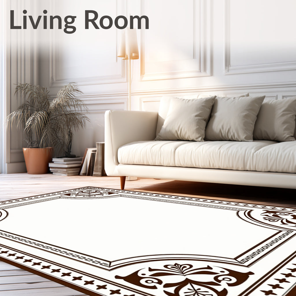 Traditional Brown Floral Scrollwork Border Rug