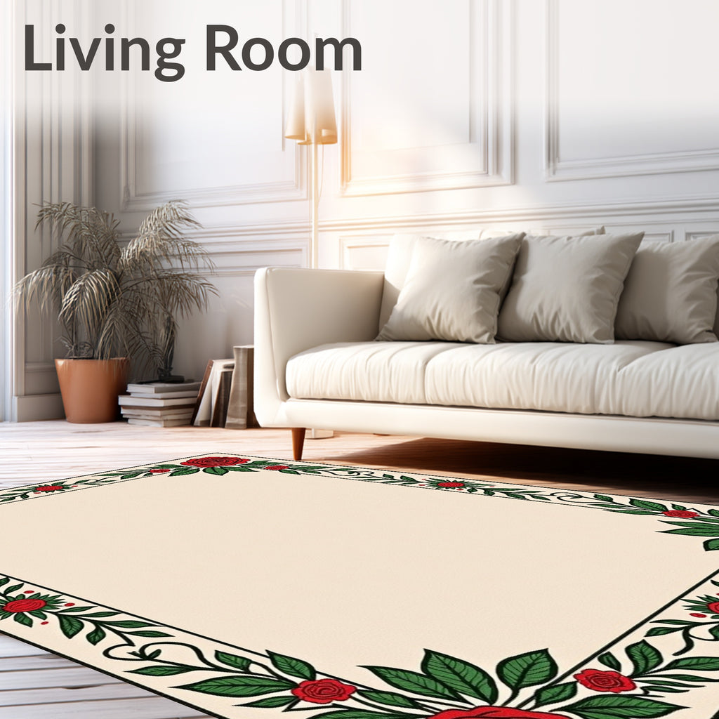 Red Rose Vine Bordered Design Rug