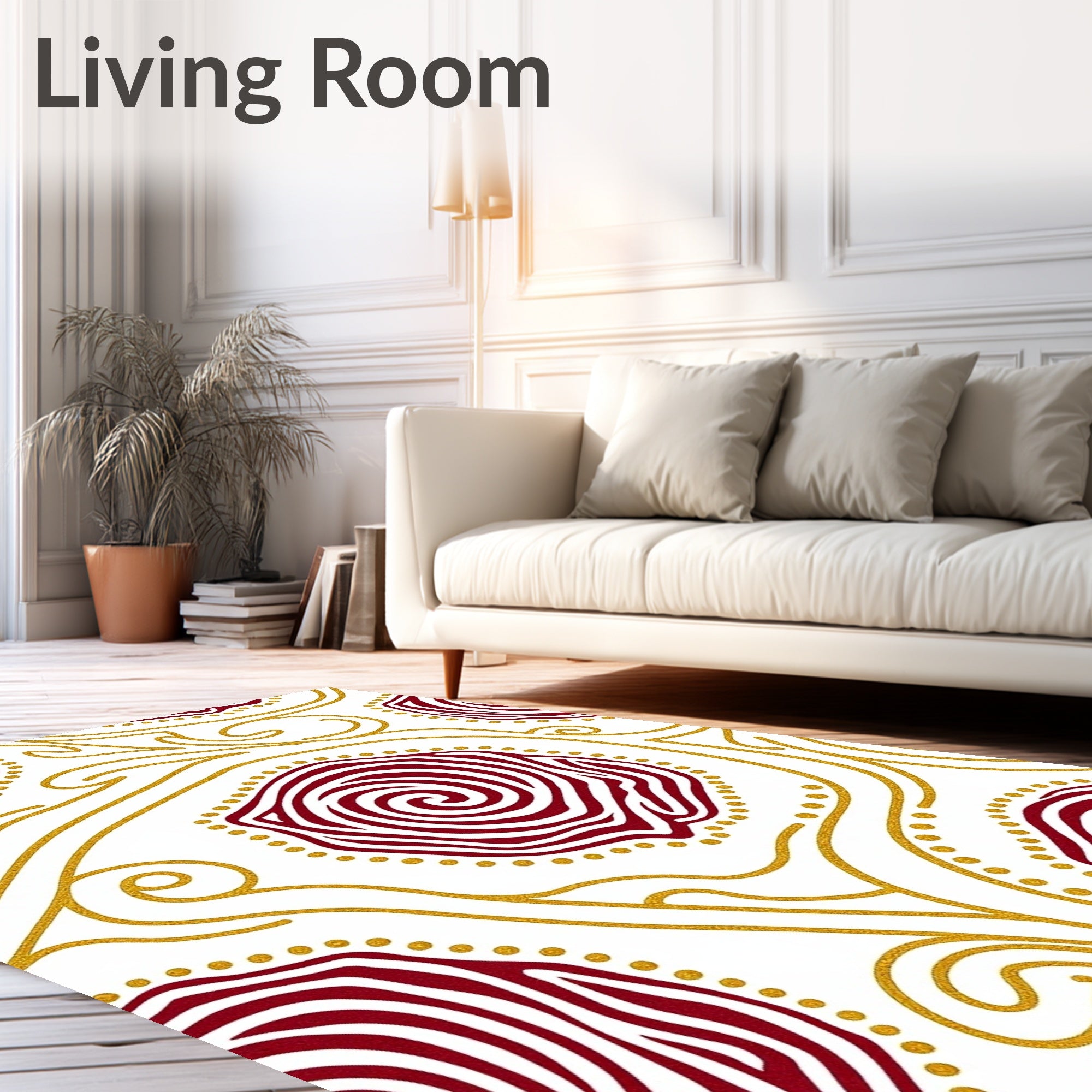 Red Swirls With Gold Flourish Pattern Rug