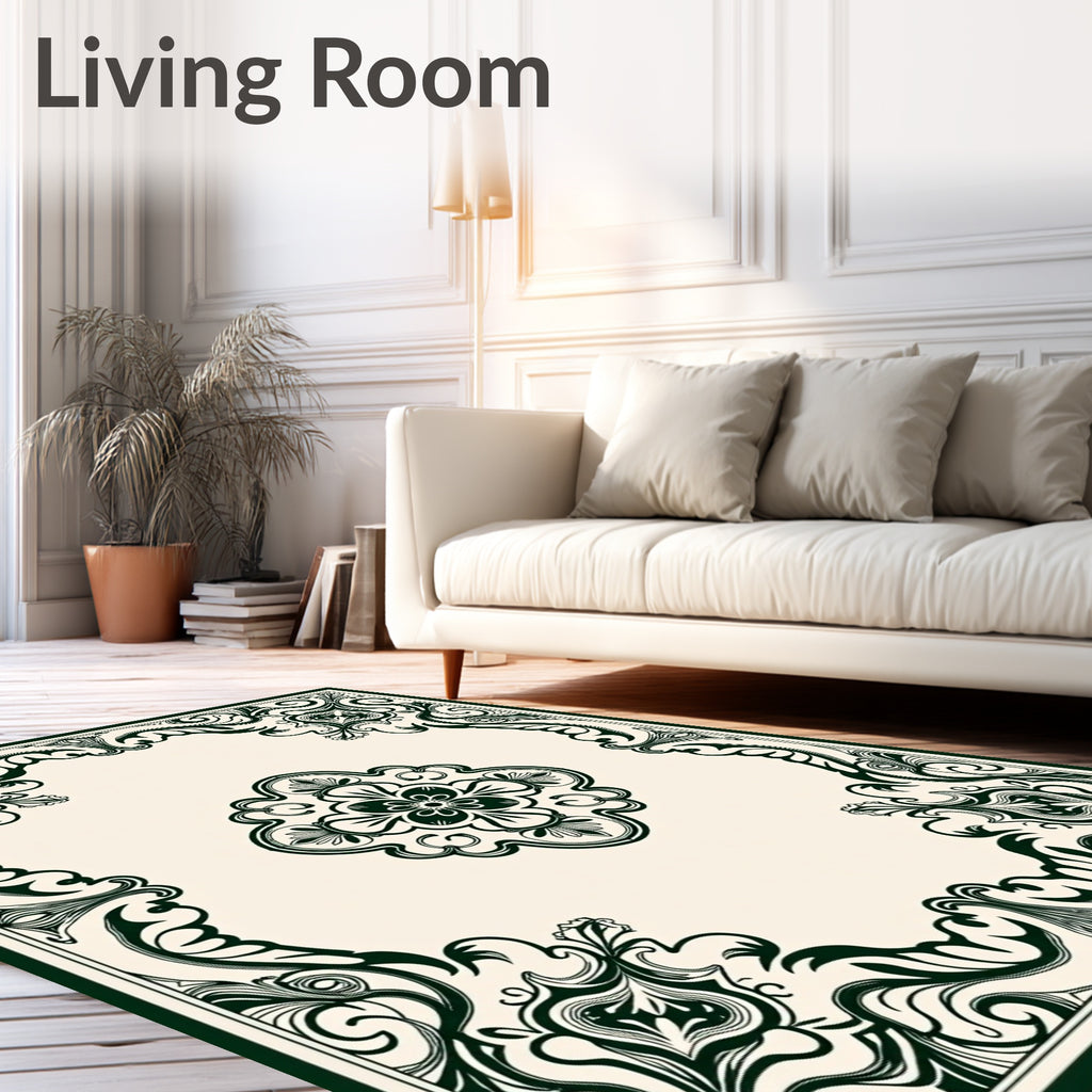 Ornate Floral Leaf Scrollwork Pattern Rug