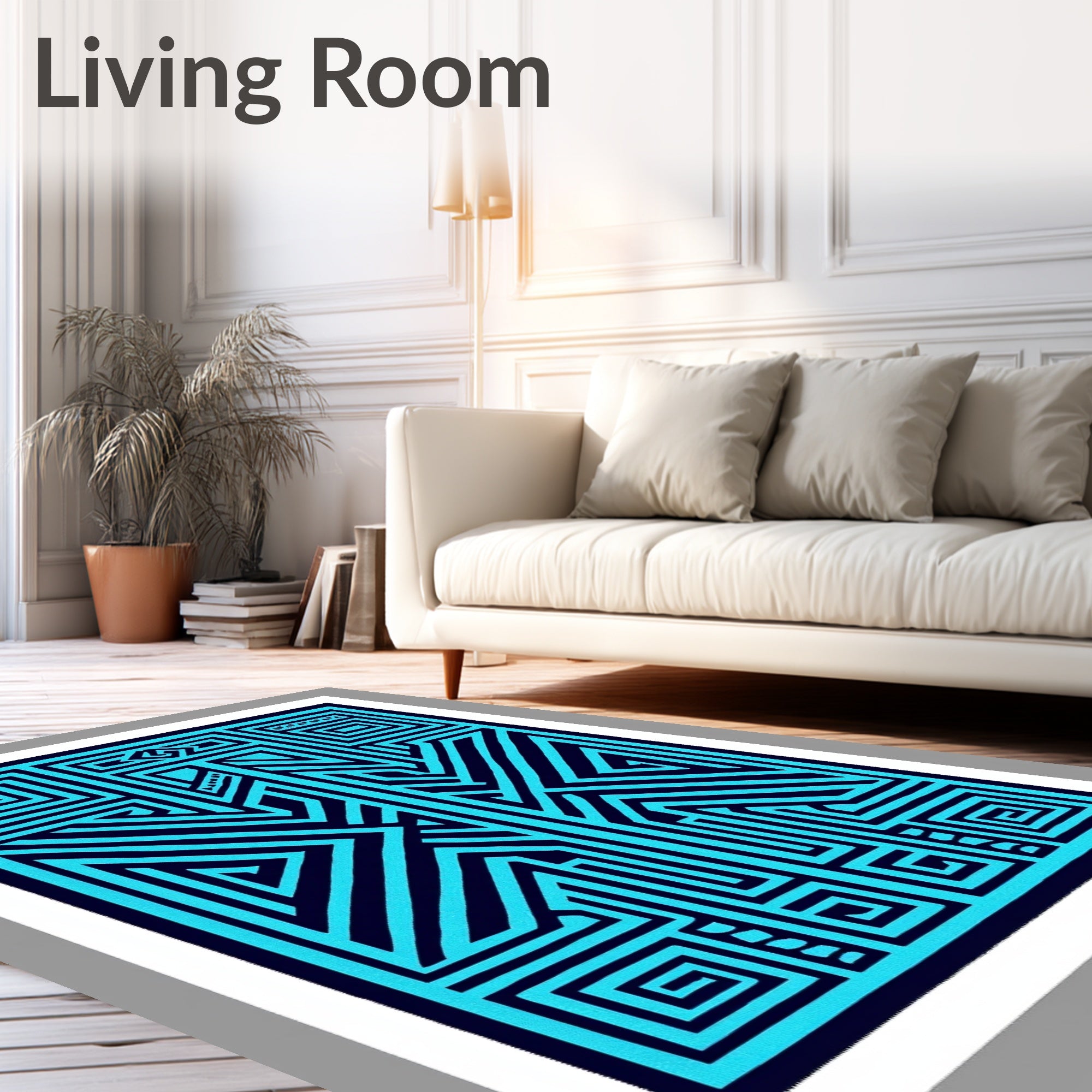 Deep Blue Tribal Geometric Maze Rug – Design&I