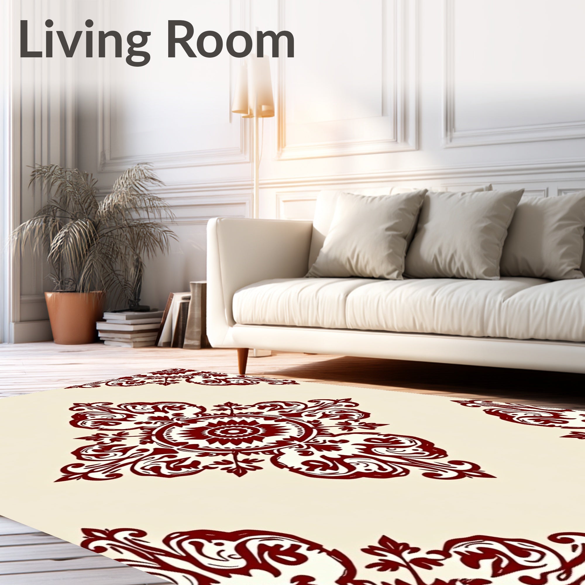 Ornate Paisley Red and Cream Rug