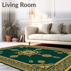 Emerald Floral Motif Intricate Border Rug